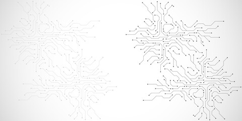 Circuit board digital abstract background. Motherboard technology texture design. AI semiconductor and computer processor on tech bg. Vector illustration