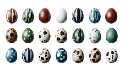 Easter sunday eggs collection isolated on transparent background