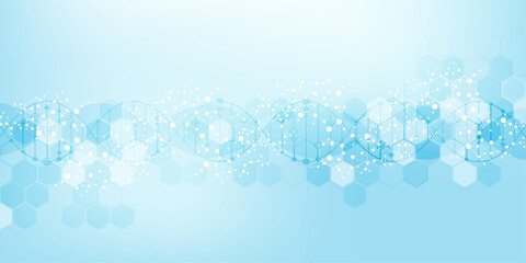 Molecular structure and genetic engineering, atom, neural network, neurons, DNA molecule. Scientific research concept for healthcare, medical, technology, chemistry, science template presentation