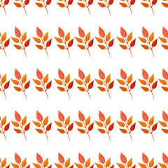 seamless pattern of orange autumn leaves, hand drawn watercolor elements, isolated on white background