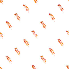 seamless pattern of orange autumn leaves, hand drawn watercolor elements, isolated on white background