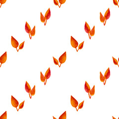 seamless pattern of orange autumn leaves, hand drawn watercolor elements, isolated on white background