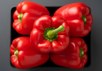 Fresh Red Bell Peppers Isolated on Black Background