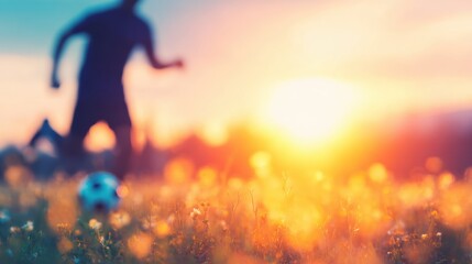 Soccer player runs on field at sunset during training session