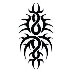 Fototapeta premium Ornate Tribal Tattoo Design with Intricate Patterns and Sharp Spikes Abstract Body Art Decoration in Black Ink on White Backdrop Unique