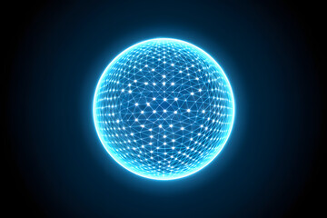 Glowing Blue Digital Sphere with Connected Mesh Grid Pattern