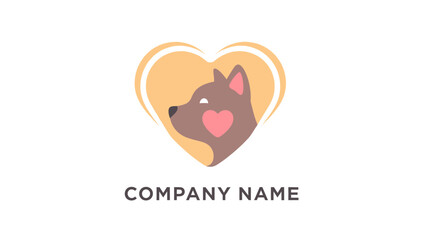 Cartoon Wolf Head with Heart Logo.
