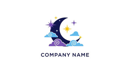 Crescent Moon Logo Design with Stars.