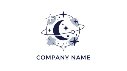 Crescent Moon Logo Design with Stars.