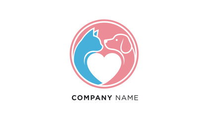 Dog and Cat Silhouette Heart Logo Design.
