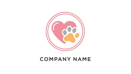 Dog Paw Print Heart Logo Design.