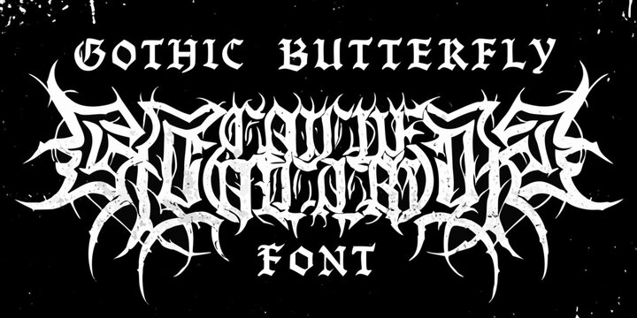 Gothic butterfly design with intricate blackletter typography and decorative elements