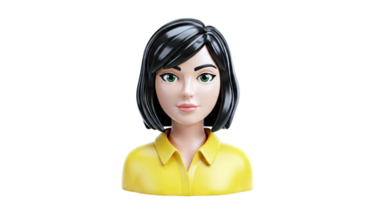 3D Cartoon Woman Avatar with Black Hair and Green Eyes
