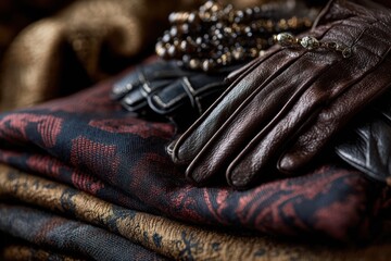 Jockey inspired fashion elements including patterned fabric gloves and elegant accessories, sophisticated equestrian style perfect for luxury branding and premium fashion concept.