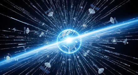 Global Network Connection - Data Transmission and Satellite Communication.