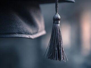 Detail shot of graduation cap tassel gently swaying with soft background bokeh blur, poetic symbolic visual storytelling perfect for life transition and new journey beginning concept.