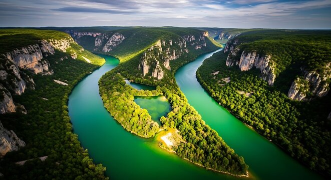 Aerial View of the Meanders of the Uvac River in Serbia.