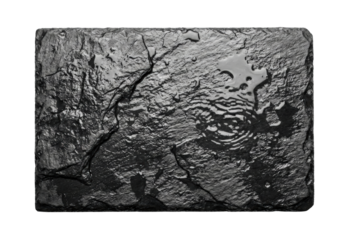 Wet black slate stone texture isolated. Rectangular rock background.