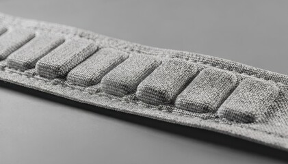 Medium frame capturing zoned cushioning fabric with raised impact zones illustrating advanced protective features in narrow technical textiles.