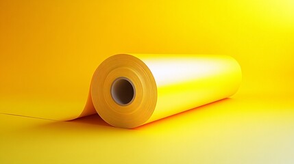 A vibrant yellow seamless paper roll sits on a matching background, providing a clean and uniform surface, ideal for design and creative projects.