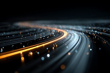 Abstract representation of data streams and digital connections in a dark setting