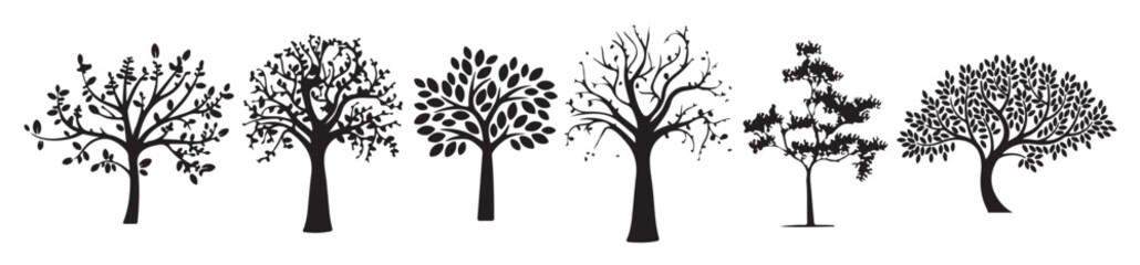 Obraz premium dead and dry tree silhouettes collection set illustration 