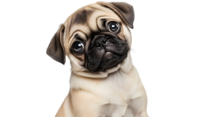Adorable pug puppy with big eyes isolated on white background
