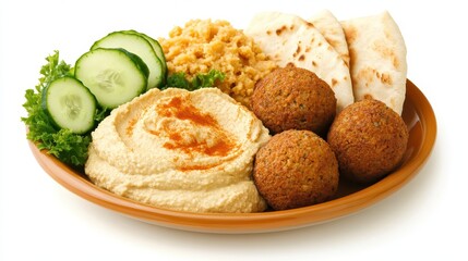Close up of Falafel Hummus and Pita Bread Served on a Plate