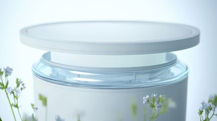 Close up view of a clean filter visible inside a white and blue decongestive air purifier