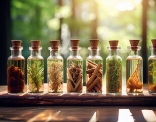 herbal roots in bottles natural remedies and botanical extracts display