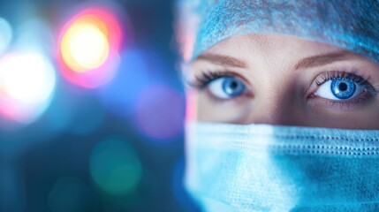 Healthcare worker prepares for duty in a hospital environment with bright lights