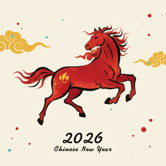 Elegance of the Lunar Year: A vibrant illustration of a majestic horse, symbolizing the spirit of the upcoming Chinese New Year.