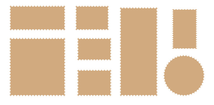 Empty geometric frames with wavy edges. Set of postage stamps or text boxes. Vector.