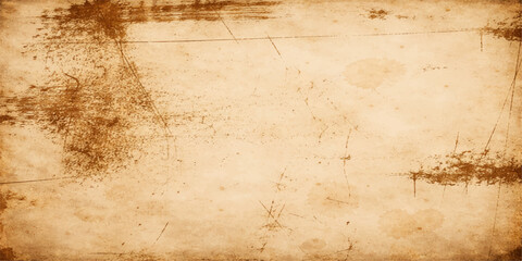 A blank vintage parchment with a stained brown grunge texture creates a worn antique paper background design featuring an aged beige pattern for a retro textured canvas