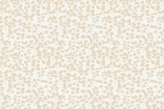 Seamless vector floral pattern with beige botanical silhouettes of branches and leaves on a light background. Elegant, minimal, and timeless design for fabric, wallpaper, or wrapping