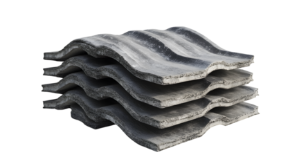 Stacked wavy concrete slabs isolated on white background