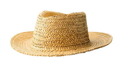 Straw hat with wide brim and woven texture isolated on white background