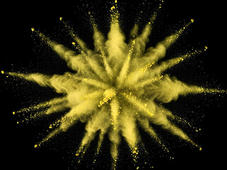 Vibrant Yellow Powder Explosion on Black Background