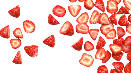 Vibrant sliced strawberries isolated on white background