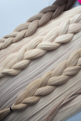 Various shades of blonde and brown hair extensions braided in neat strands