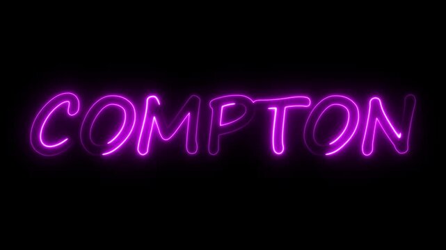 flickering neon compton text animation. neon sign that flickers and glows with COMPTON