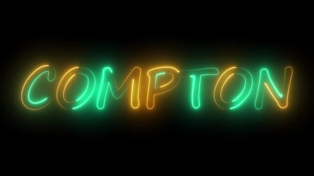 flickering neon compton text animation. neon sign that flickers and glows with COMPTON