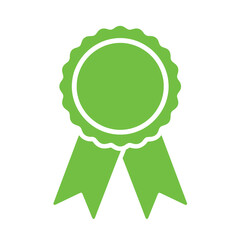 Green Ribbon Badge with Wavy Edges and Two Hanging Ribbons