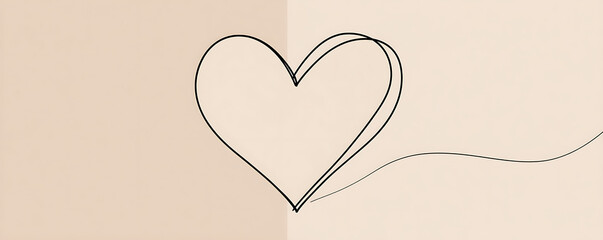Minimalist continuous line art heart symbol on a soft two-tone background, evoking love and simplicity