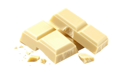 Close-up view of broken bars of a creamy, ivory-colored, sweet confection, set against a stark black background