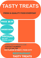 Editable Food Flyer Template for Restaurant Promotion with Clean Modern Layout, Smart Object Image Placeholder and Bold Typography