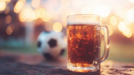 Enjoying a drink with a soccer ball nearby at a sunny outdoor setting
