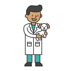 Veterinarian holding puppy flat icon illustration or pet animal doctor