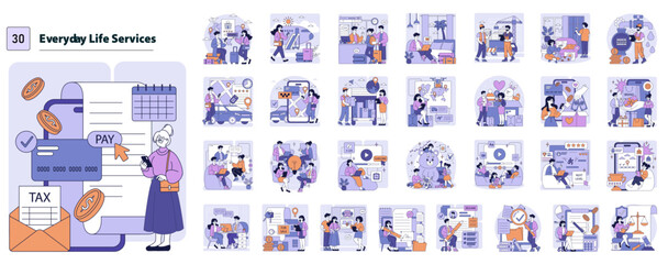 Everyday Life Services Vector Illustration with Payment