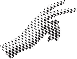 Halftone illustration of a pointing hand with a dotted effect